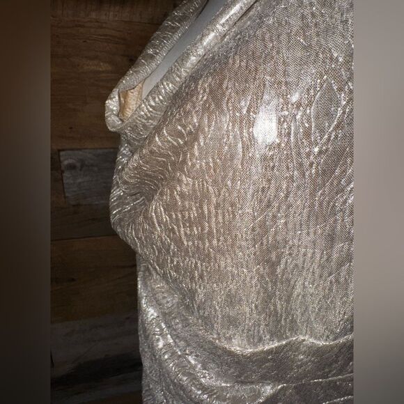 Lauren Ralph Lauren Metallic Silver Cowl Neck Cocktail Dress – Size 12 EUC - Picture 6 of 17